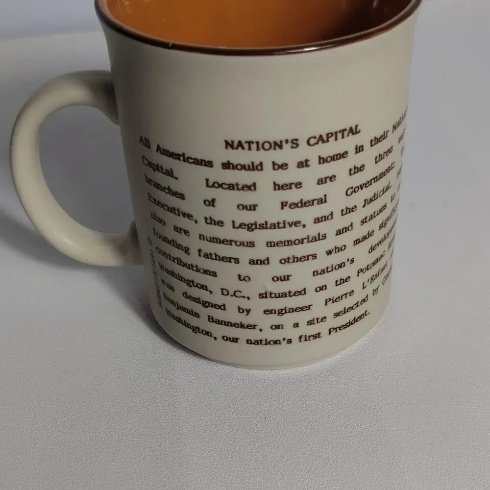 Nation's Capital Mug Washington D.C. Landmarks Historical Text 1992 Beige